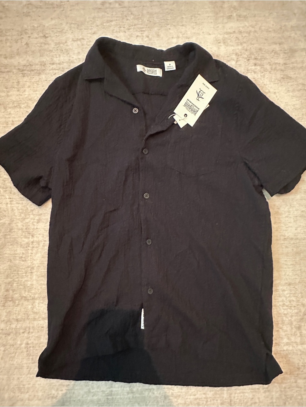 Original Penguin Men's Black Short-Sleeve Camp Collar Shirt
